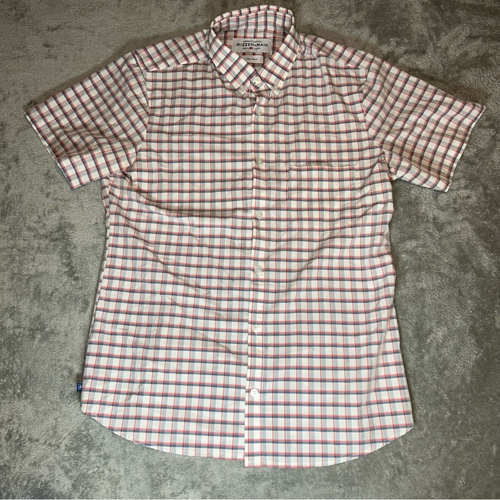 Mizzen+Main Red and White Plaid Casual Shirt